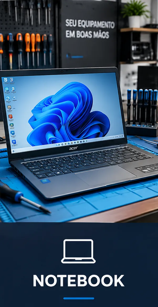 Notebook sobre bancada de manutenção